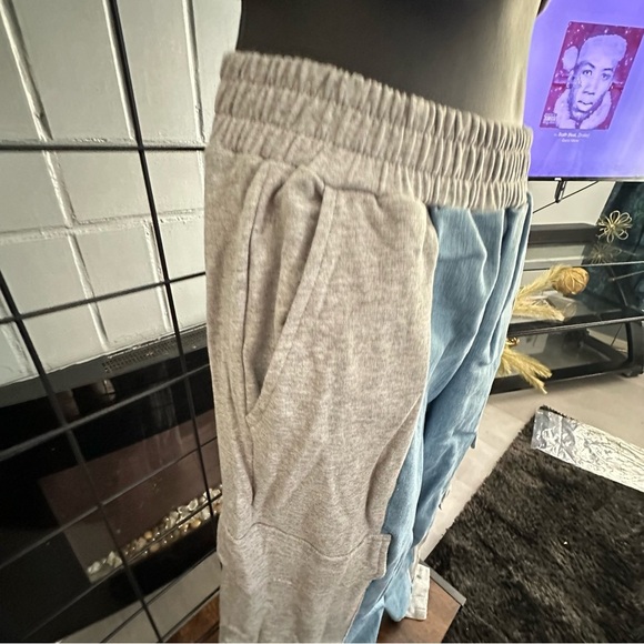 GREY FRENCH TERRY-DENIM COMBO CARGO PANT WITH TANK TOP SET - Picture 11 of 13